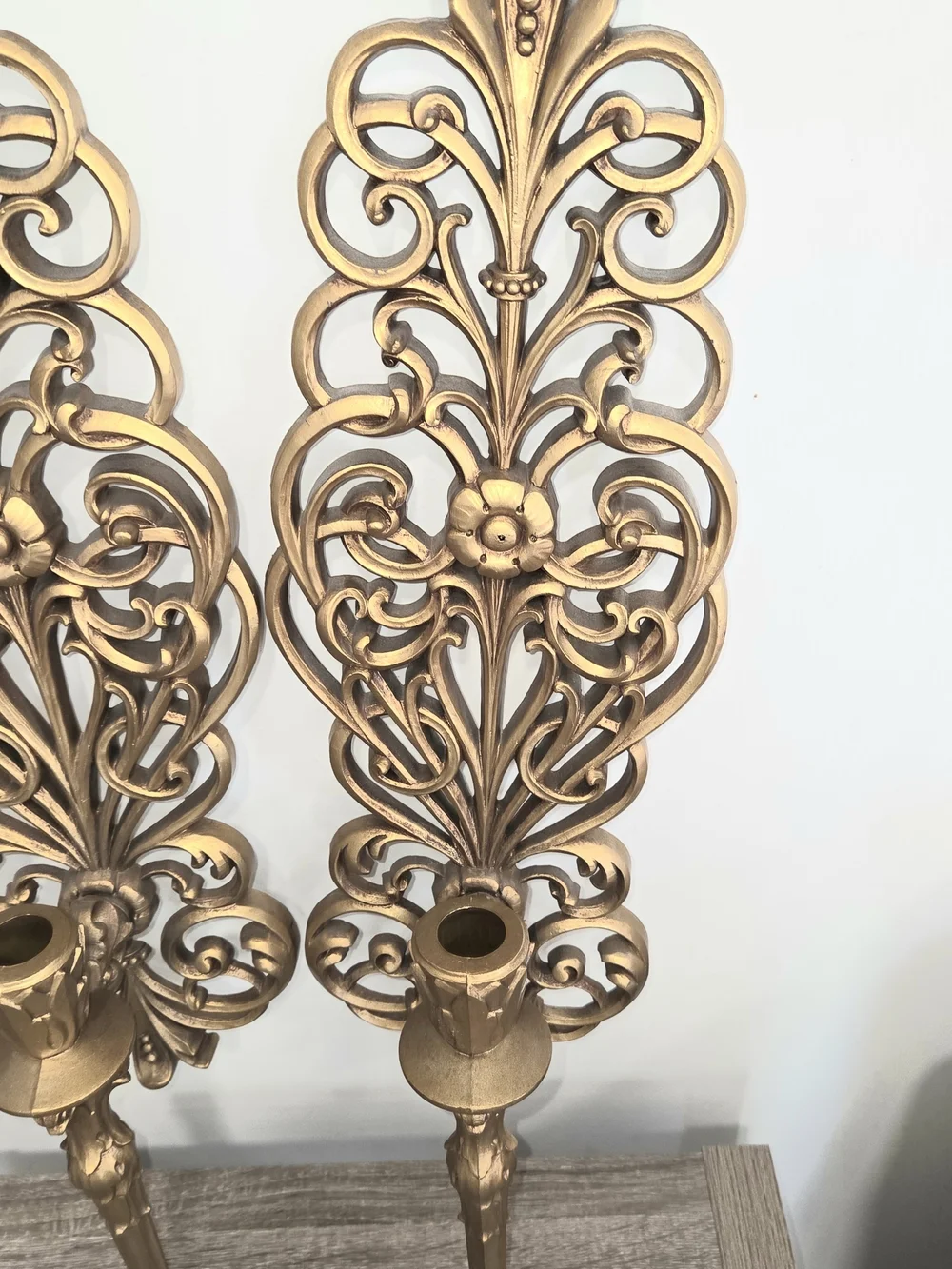 Set of 2 VTG Burwood Products Syroco Gold Hollywood Regency Wall Candle Sconces. - Picture 4 of 13